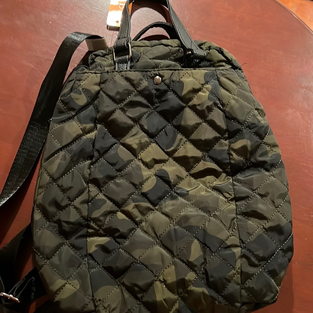 Army green and black LOF backpack purse